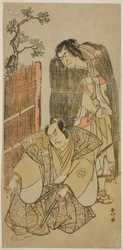 The Actors Nakamura Nakazo I as Kagekiyo Dressed as a Beggar, and Otani Hiroji III as Onio Shinzaemon, in the Play Kotobuki Banzei Soga, Performed at the Ichimura Theater in March 1783