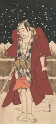 Onoe Matsusuke as Man Armed with a Sword, Standing in Snow before a Fence