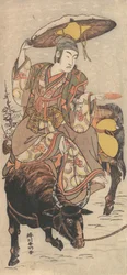 The Actor Matsumoto Koshiro IV on a Bullock in a Snowstorm