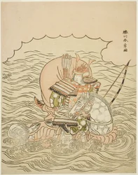 Taira no Atsumori Riding a Horse into the Sea, c.1770