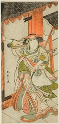 The Actor Nakamura Tomijuro I as Hangaku Gozen Breaking Down the Gate in the Play Wada-gassen Onna Maizuru, Performed at the Nakamura Theater, 1777