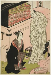 The Actor Sawamura Sojuro III (right), in His Dressing Room in Conversation with the Actor Segawa Kikunojo III (left)