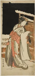 The Actor Segawa Kikunojo III as Lady Shizuka Disguised as Tamazusa in the Play Chigo Torii Tobiiri Kitsune, Performed at the Ichimura Theater in the Eleventh Month, 1777