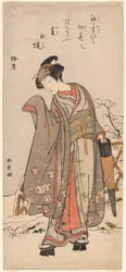 The Actor Segawa Kikunojo III in Private Life, Standing in a Snow-Covered Garden
