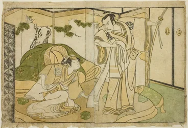 The Actors Nakamura Nakazo I as Taira no Kiyomori and Yamashita Kinsaku II as Tokiwa Gozen in the Play Nue no Mori Ichiyo no Mato, Performed at the Nakamura Theater in the Eleventh Month, 1770