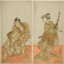 The Actors Segawa Kikunojo III as Aigo no Waka and Ichikawa Yaozo II as Hachio-maru Aratora, in the Play Chigo Sakura Jusan Kane, Performed at the Ichimura Theater in the Eleventh Month, 1774