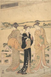 Three Women on a Veranda Overlooking a Bay, late 19th century