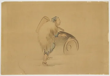 Man with Mallet Rolling Barrel