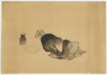 Reclining Man Reading by Lamplight