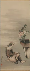 A Seated Man Looking at Potted Peonies, late 18th-early 19th century