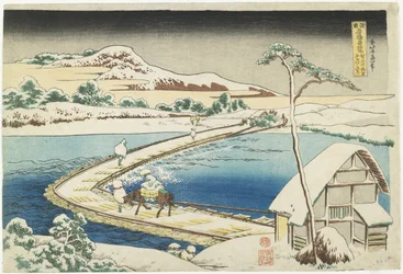 An Ancient View of the Pontoon Bridge at Sano, Kozuke Province
