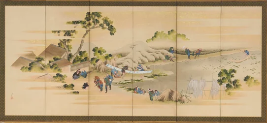 Country Scenes and Mount Fuji, One of a Pair, Edo Period, ca. 1830-1832