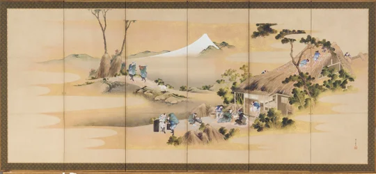 Country Scenes and Mount Fuji, One of a Pair, Edo Period, ca. 1830-1832