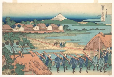 Fuji Seen in the Distance from Senju Pleasure Quarter, from the series Thirty-six Views of Mount Fuji
