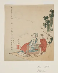 Mother and Child by Gourd Trellis in Moonlight