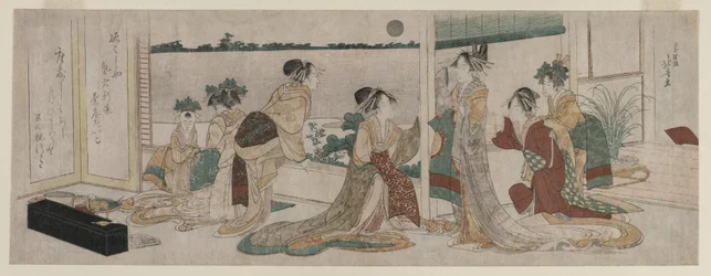 Tsukasa and Other Courtesans of the Ogiya Watching the Autumn Moon Rise