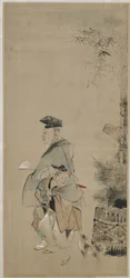 Two entertainers strolling on the New Year, Edo period
