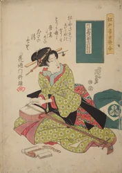 Woman Stringing a Shamisen, from the series: Musical Contest in Edo for Shamisen Playing - Edo ongyoku uta-awase