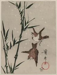 Sparrows, Bamboo and Falling Snow, c. late 1820s