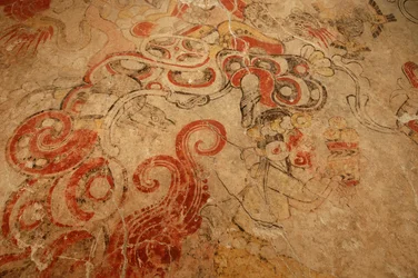 Cave mouth of the underworld, entrance to Flower Mountain, Maya Murals, San Bartolo