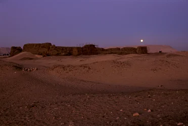 Full moon setting over Shunet of Khasekhemuy, Abydos, Egypt