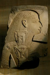 Limestone carving of woman with sistrum, a musical rattle, New Kingdom, 2002