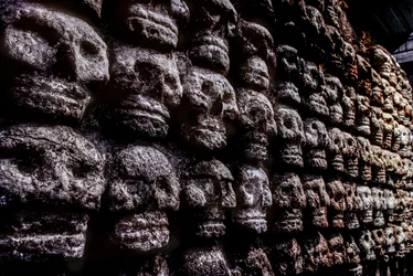 Skull rack or Tzompantli, Aztec, Mexico, Templo Mayor, 2010