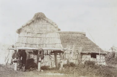 Ainu Storehouse with Ainu Children, c.1890s