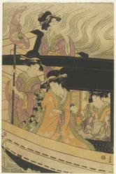 Four Courtesans and an Attendant Girl on Boat