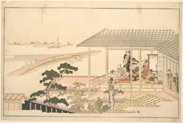 A Party of Merrymakers in a House in the Yoshiwara on a Moonlight Night