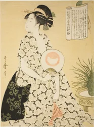 Beauty Wearing a Summer Kimono, from the series "New Patterns of Brocade Woven in Utamaro Style"