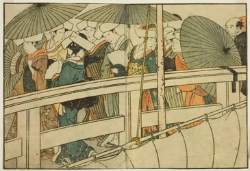 Crossing a Bridge in Summer, from the illustrated book "Picture Book: Flowers of the Four Seasons"