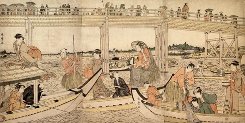 Fishing Boats with Nets under Ryogoku Bridge