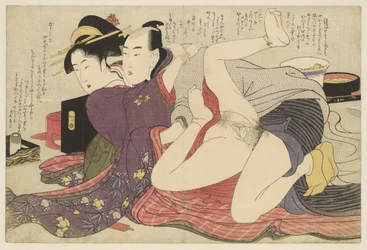 Geisha in Kimono with Long Sleeves and Her Lover