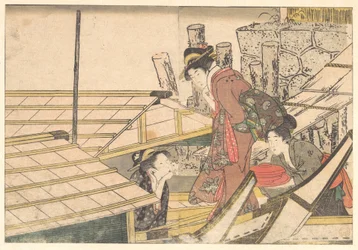 Girls Getting on Board a Boat, from the illustrated book Flowers of the Four Seasons