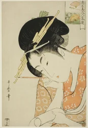 Hanaogi of the Ogiya, from the series "Renowned Beauties Likened to the Six Immortal Poets (Komei bijin rokkasen)"