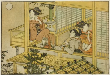 Moon-Viewing Party, from the illustrated book "Picture Book: Flowers of the Four Seasons," vol. 2