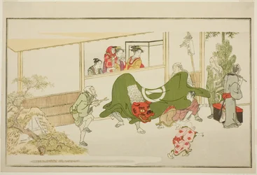 New Year Street-Performers, from the illustrated kyoka anthology 