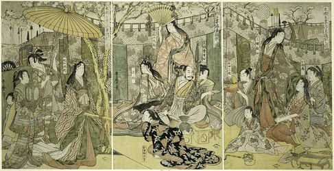 Picture of Hideyoshi and his Five Wives Viewing Cherry Blossoms at Higashiyama