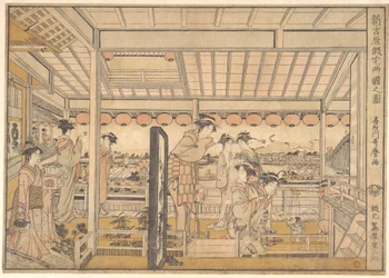 Picture of the Temporary Lodgings of the New Yoshiwara Pleasure Quarter at Ryōgoku (Shin Yoshiwara Karitaku Ryogoku no zu)