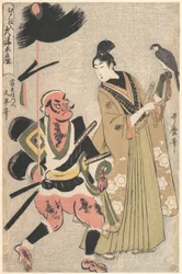 Souvenir Paintings from Ōtsu, Stocked in Edo (Edo shi-ire Ōtsu miyage): Foot-soldier with a Spear and Hawk-handler (Yari mochi yakko to taka shō)