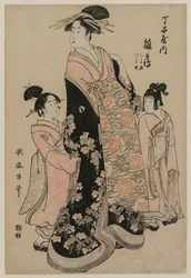 The Courtesan Hinazuru of Chojiya with Her Attendants Tsuruji and Tsuruno, c. 1794