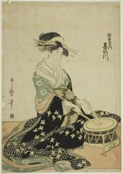 The Courtesan Kisegawa of the Matsubaya, from an Untitled Series of Courtesans of the Matsubaya as Five Musicians