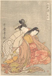 “The Poet Ariwara no Narihira (825-880) and Ono no Komachi,” from the series Five Colors of Love for the Six Poetic Immortals (Goshiki-zome rokkasen)