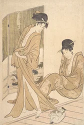 Two Young Women Wrapped in Yukata After a Bath
