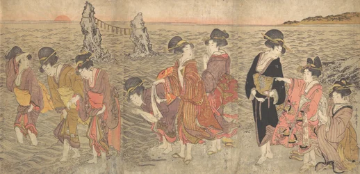 Women Worshipping the Rising Sun between the Twin Rocks at Ise