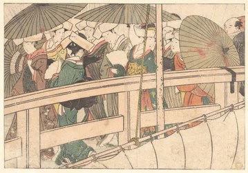 Women on a Bridge, from the Illustrated Book Flowers of the Four Seasons