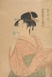 Young Woman Blowing a Popen Glass Noisemaker, ca. 1792-93
