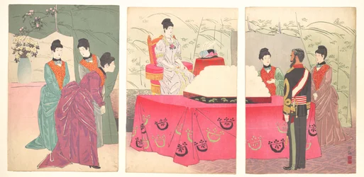 Illustration of the Empress Visiting the General Staff Headquarters [to Present a Tray of Bandages] (Sanbō honbu gyōkei no zu)