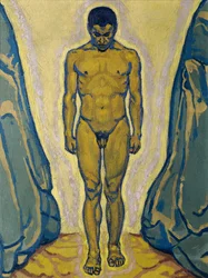 Standing Male Nude Between Rocks, c. 1915